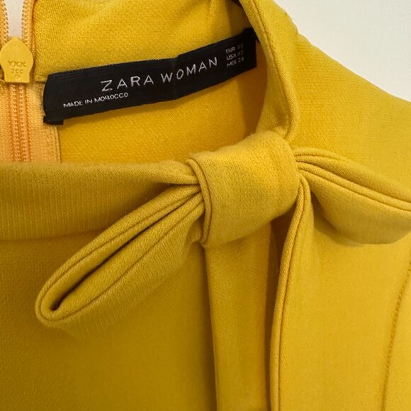 Zara yellow high-neck shift dress with bow - size XS - Picture 3 of 7